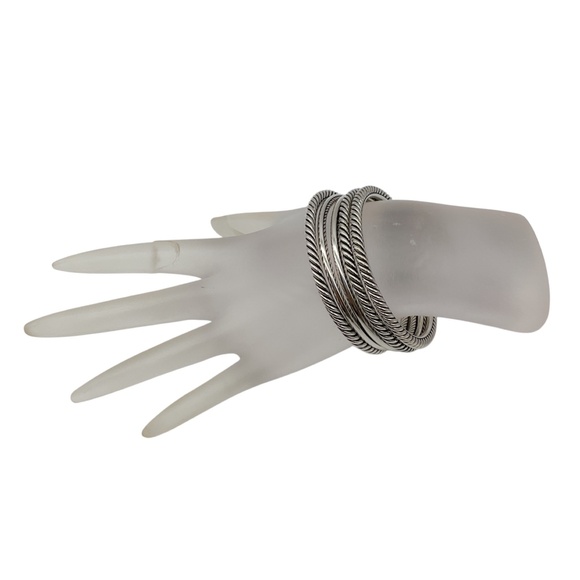 DAVID YURMAN STERLING SILVER CABLE BANGLE BRACELET (SET OF 5) - Picture 3 of 9